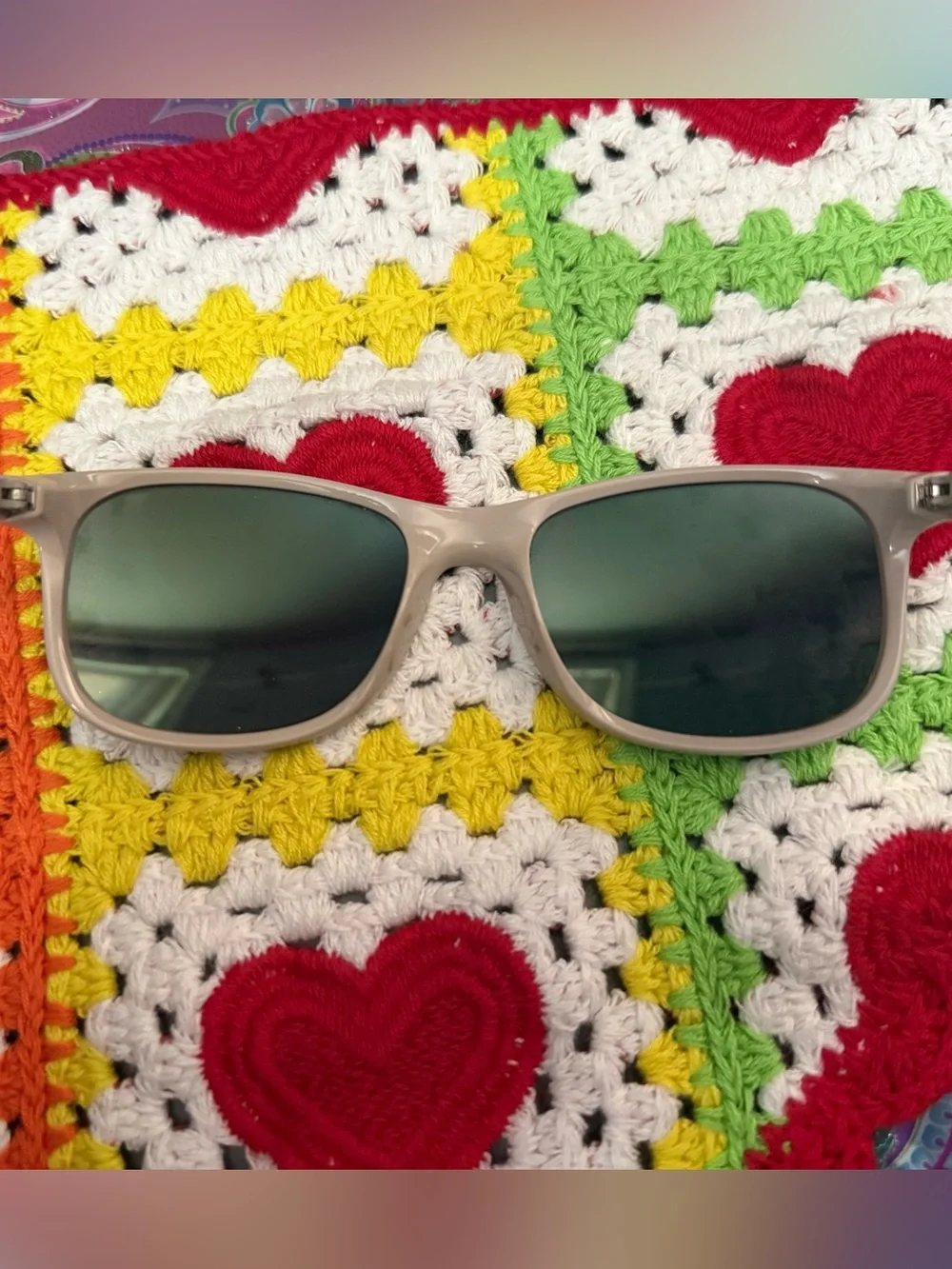 Ray-Ban Beige Frame Sunglasses with Green Mirror Lenses